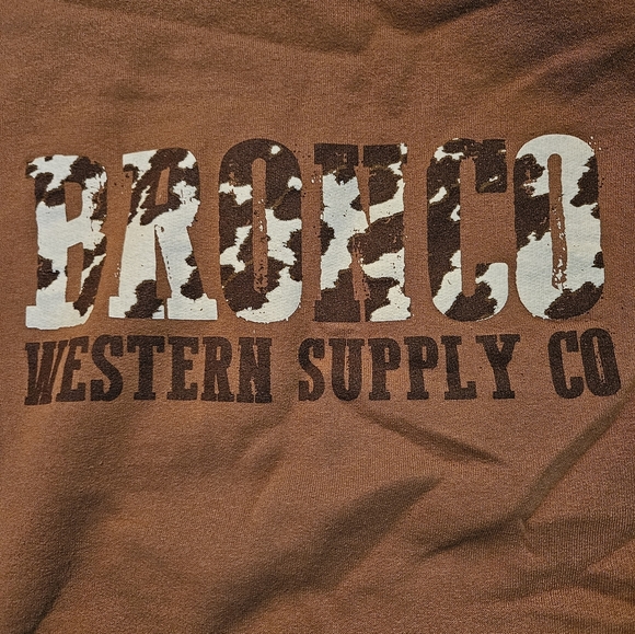Women's Bronco Western Supply Cow Print Brand Hoodie - Picture 5 of 6